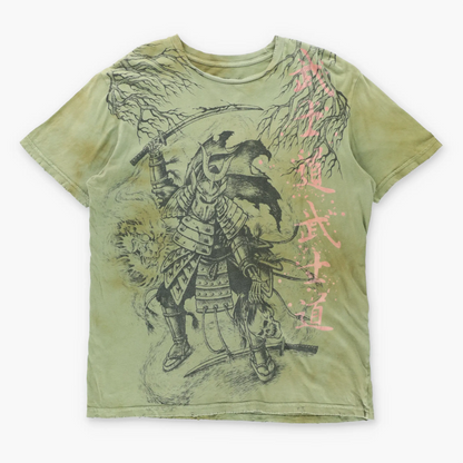 Rare AFFLICTION Vintage USA Made Khaki Green Y2K Samurai Tee (M)