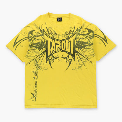 TAPOUT "American Arrogant" Vintage Yellow & Black Winged Logo Y2K Wrestling Tee (XL)