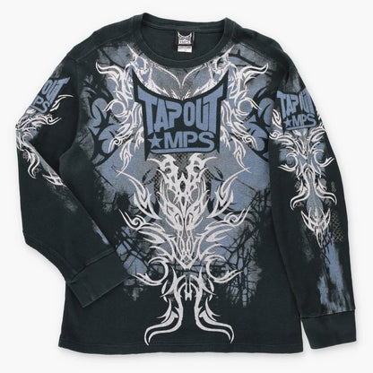 Vintage TAPOUT MPS Waffle Thermal Silver Foil Detail Y2K MMA Long Sleeve Tee (XL)