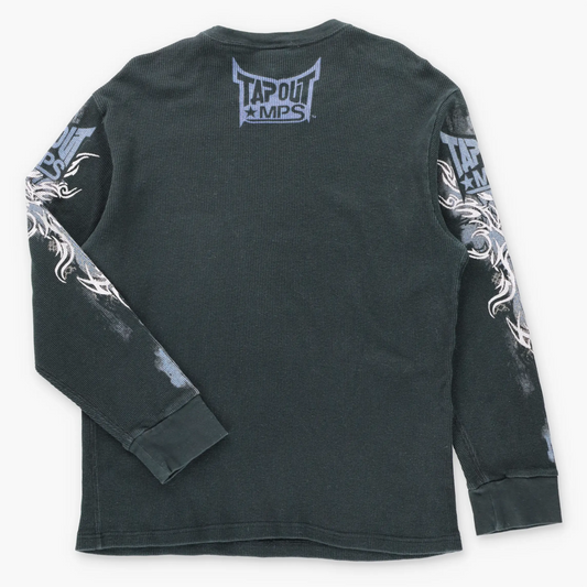 Vintage TAPOUT MPS Waffle Thermal Silver Foil Detail Y2K MMA Long Sleeve Tee (XL)