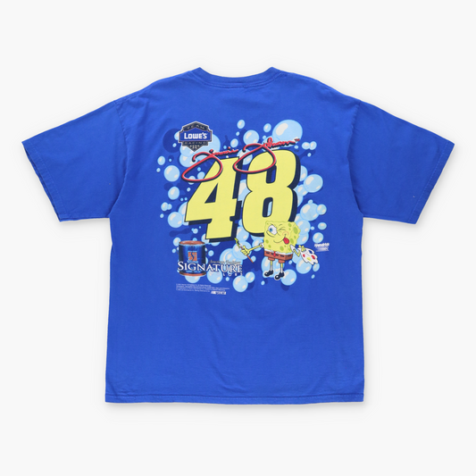 Vintage SPONGEBOB NASCAR Jimmie Johnson #48 Lowe's Racing Blue Tee (XL)