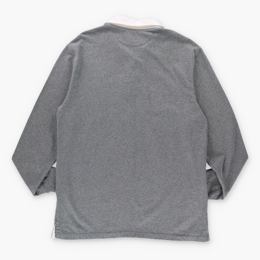 POLO RALPH LAUREN Embroidered Logo Grey & White Collared Rugby Sweater (L Tall)