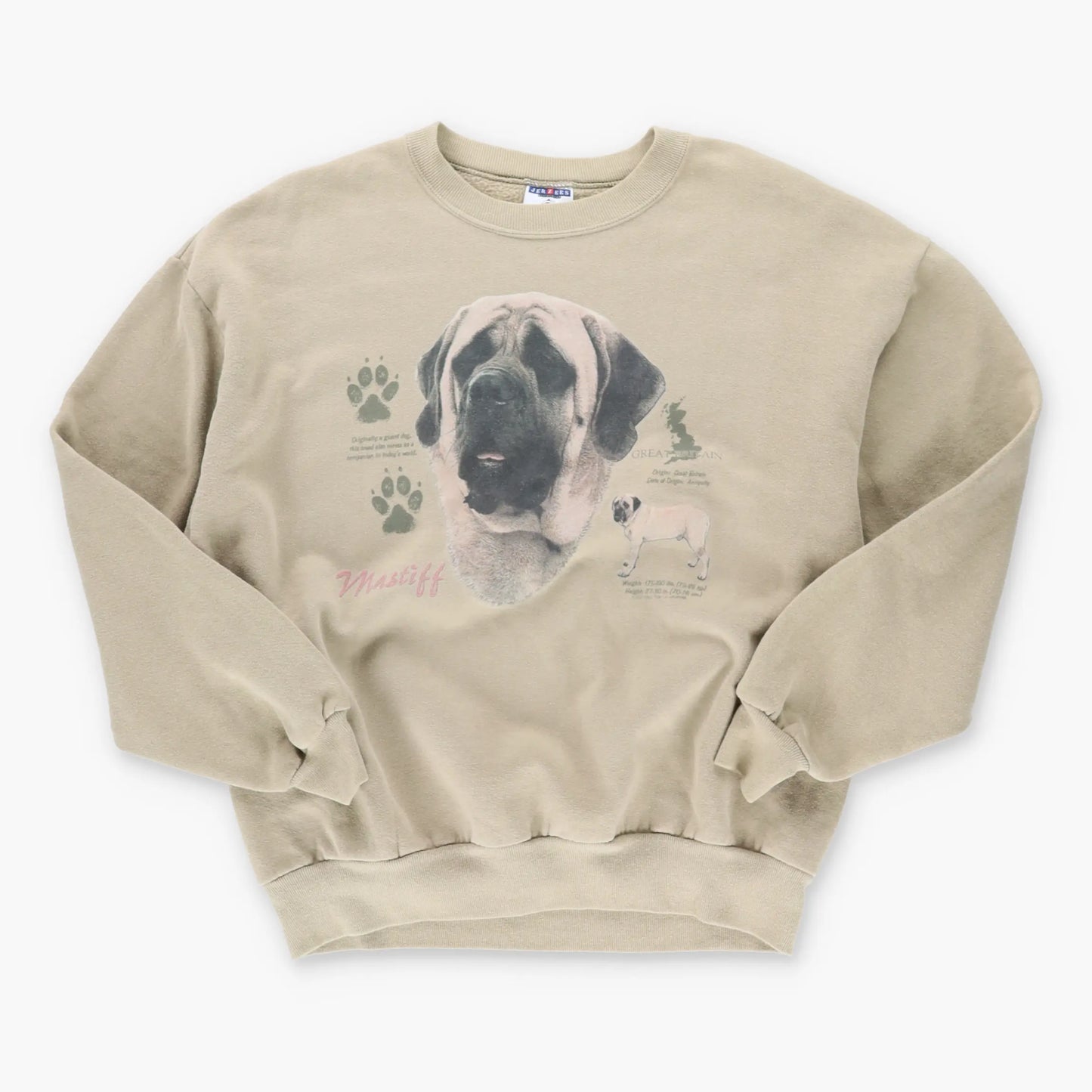 Vintage Mastiff Dog Pawprint Description 50/50 USA Made Brown Sweatshirt (L) - Vintage Sole Melbourne