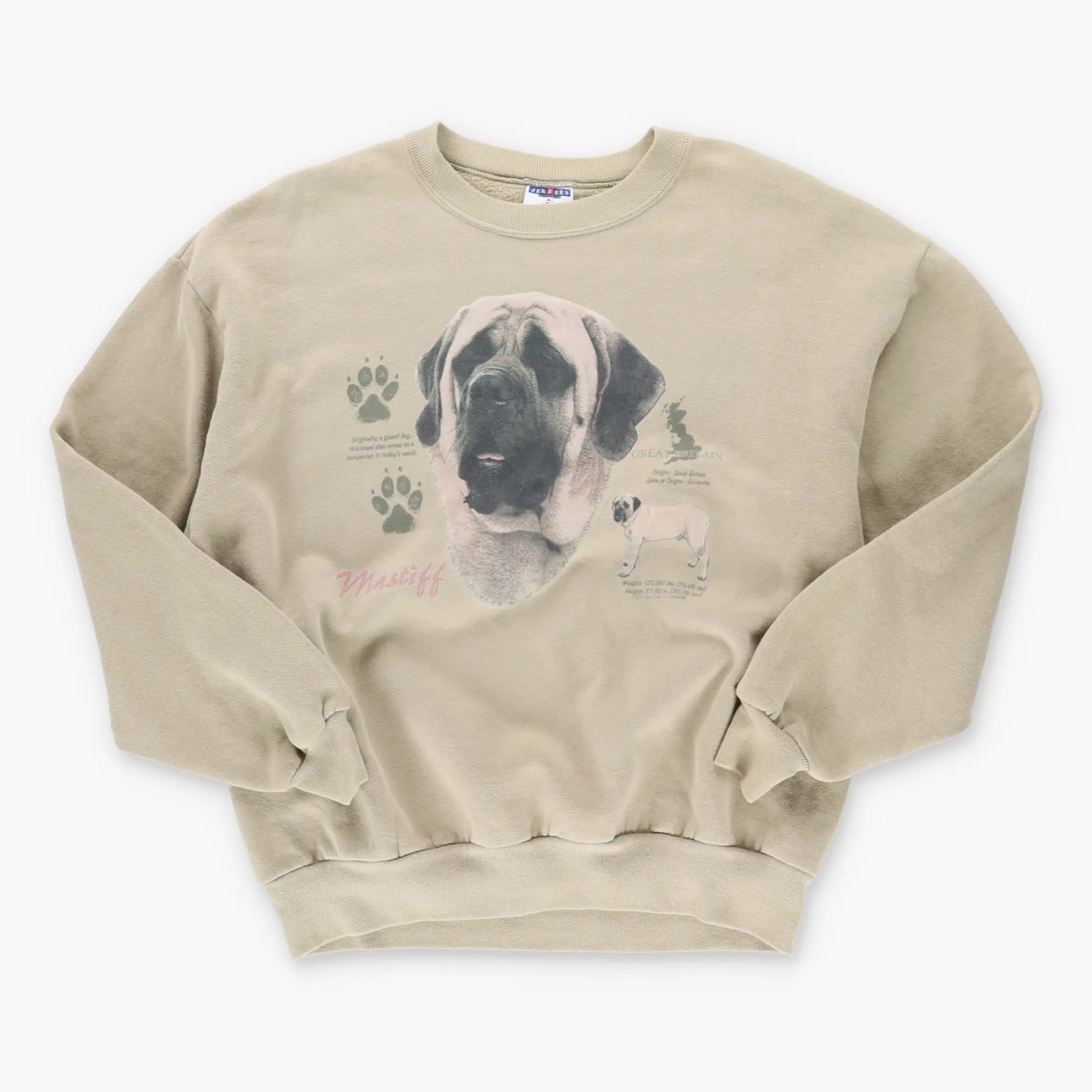 Vintage Mastiff Dog Pawprint Description 50/50 USA Made Brown Sweatshirt (L) - Vintage Sole Melbourne