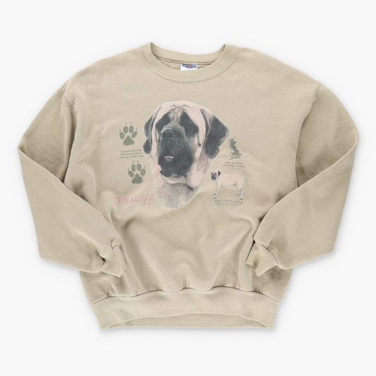 Vintage Mastiff Dog Pawprint Description 50/50 USA Made Brown Sweatshirt (L)
