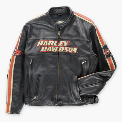 HARLEY DAVIDSON Cruiser Embroidered Logo #1 Genuine Leather Motorcycle Jacket (XL) - Vintage Sole Melbourne