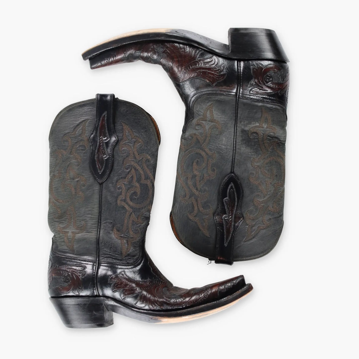 BLACK JACK Brown Leather Embroidered Pattern USA Made Western Boots (9D) - Vintage Sole Melbourne