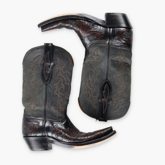 BLACK JACK Brown Leather Embroidered Pattern USA Made Western Boots (9D) - Vintage Sole Melbourne