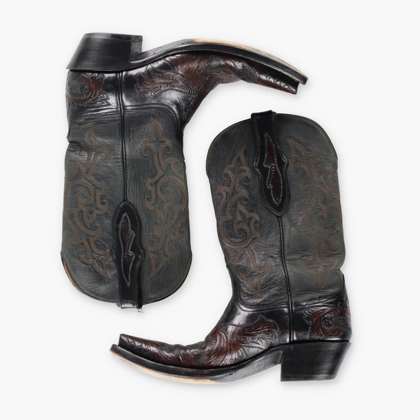 BLACK JACK Brown Leather Embroidered Pattern USA Made Western Boots (9D) - Vintage Sole Melbourne