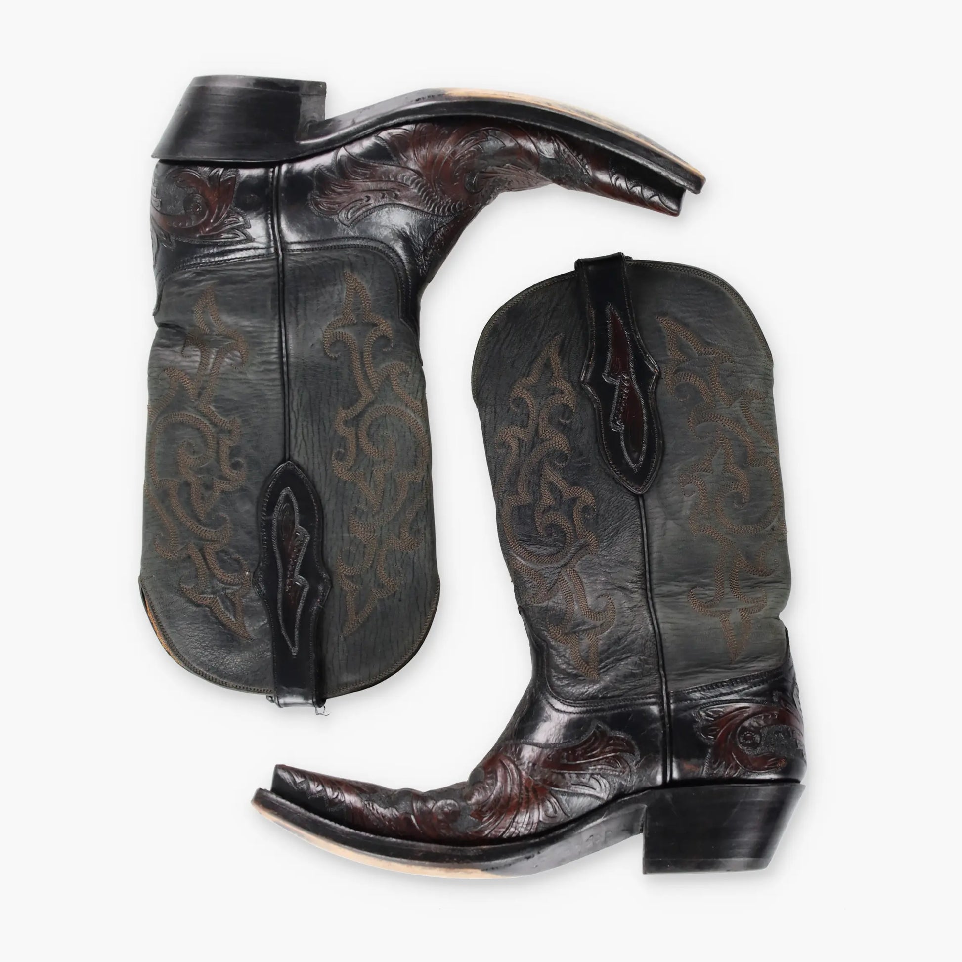 BLACK JACK Brown Leather Embroidered Pattern USA Made Western Boots (9D) - Vintage Sole Melbourne