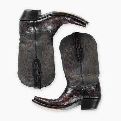 BLACK JACK Brown Leather Embroidered Pattern USA Made Western Boots (9D) - Vintage Sole Melbourne