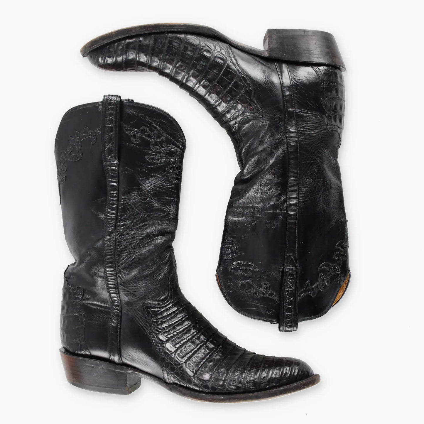 LUCCHESE Alligator Skin USA Made Black Western Boots (12) - Vintage Sole Melbourne