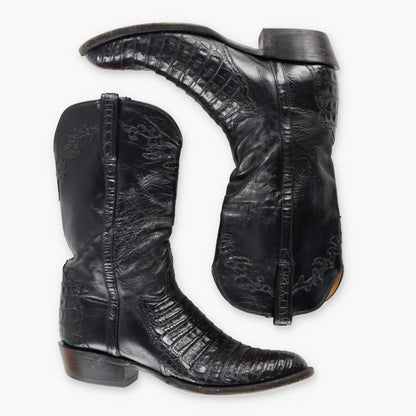 LUCCHESE Alligator Skin USA Made Black Western Boots (12) - Vintage Sole Melbourne