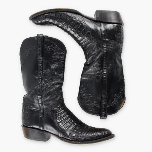LUCCHESE Alligator Skin USA Made Black Western Boots (12) - Vintage Sole Melbourne