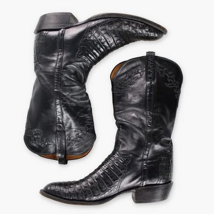 LUCCHESE Alligator Skin USA Made Black Western Boots (12) - Vintage Sole Melbourne