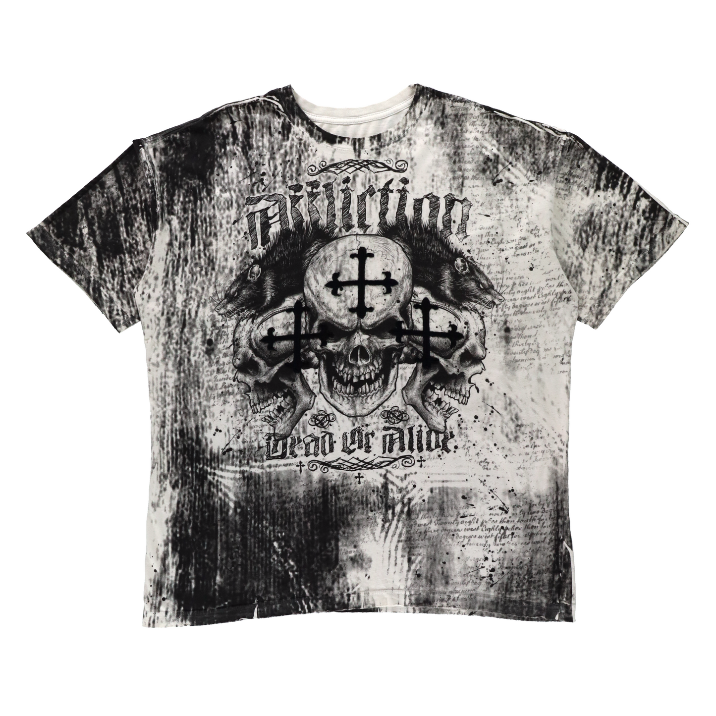 AFFLICTION "Dead Or Alive" Double Sided Cross Patches & Skull USA Made T-Shirt (XL-XXL)