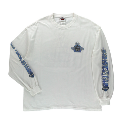 HARLEY DAVIDSON Las Vegas White & Blue Flame Logo Long Sleeve Tee (L)