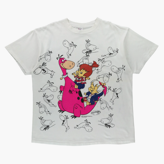 Vintage 1994 Single Stitch Flintstones All Over Print White DELTA Tee USA Made (XL)