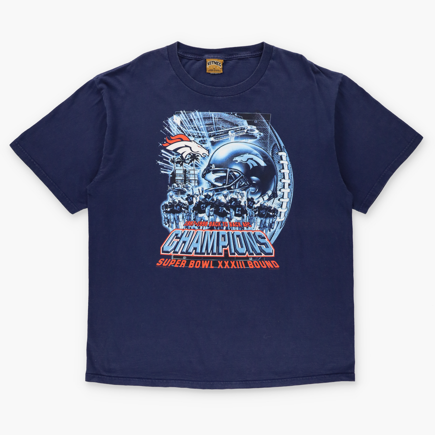 Vintage 1999 Denver Broncos 'Back To Back AFC Champs' Navy USA Made T-Shirt (XL)