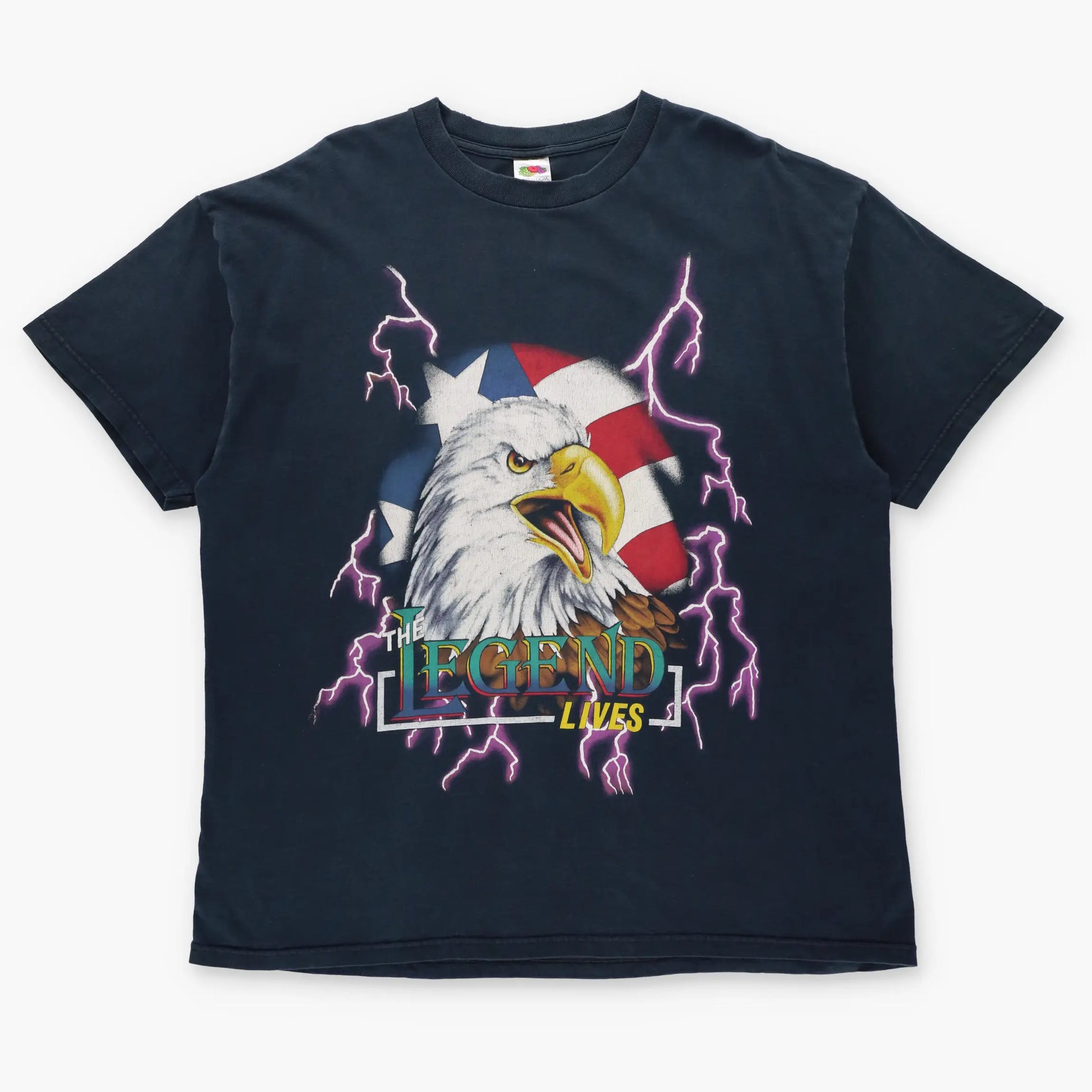 Americana Style Eagle & Lightning "The Legend Lives" Double Sided Black T-Shirt (XXL) - Vintage Sole Melbourne