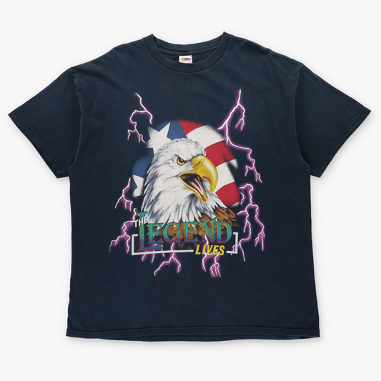Americana Style Eagle & Lightning "The Legend Lives" Double Sided Black T-Shirt (XXL)