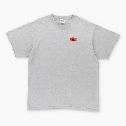 Vintage NIKE Embroidered Spell Out Swoosh Logo Grey & Orange Tee (L)