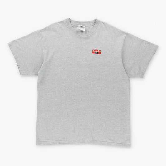 Vintage NIKE Embroidered Spell Out Swoosh Logo Grey & Orange Tee (L)