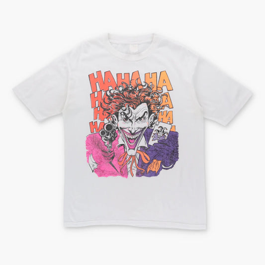 Vintage JOKER 'Ha Ha' Fluro DC COMICS Batman White Tee (L)