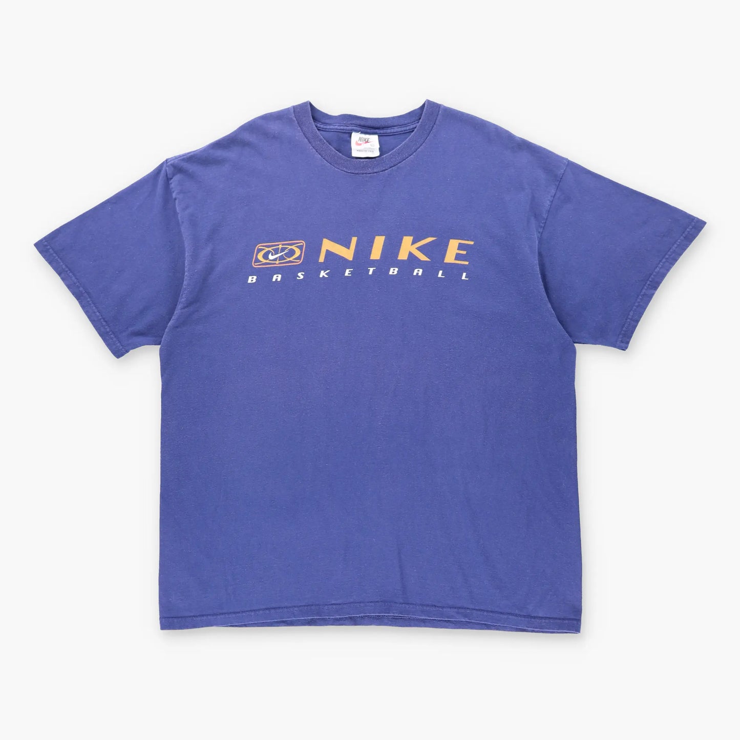 90's Vintage NIKE Basketball Spell Out USA Made Navy Tee (XL)