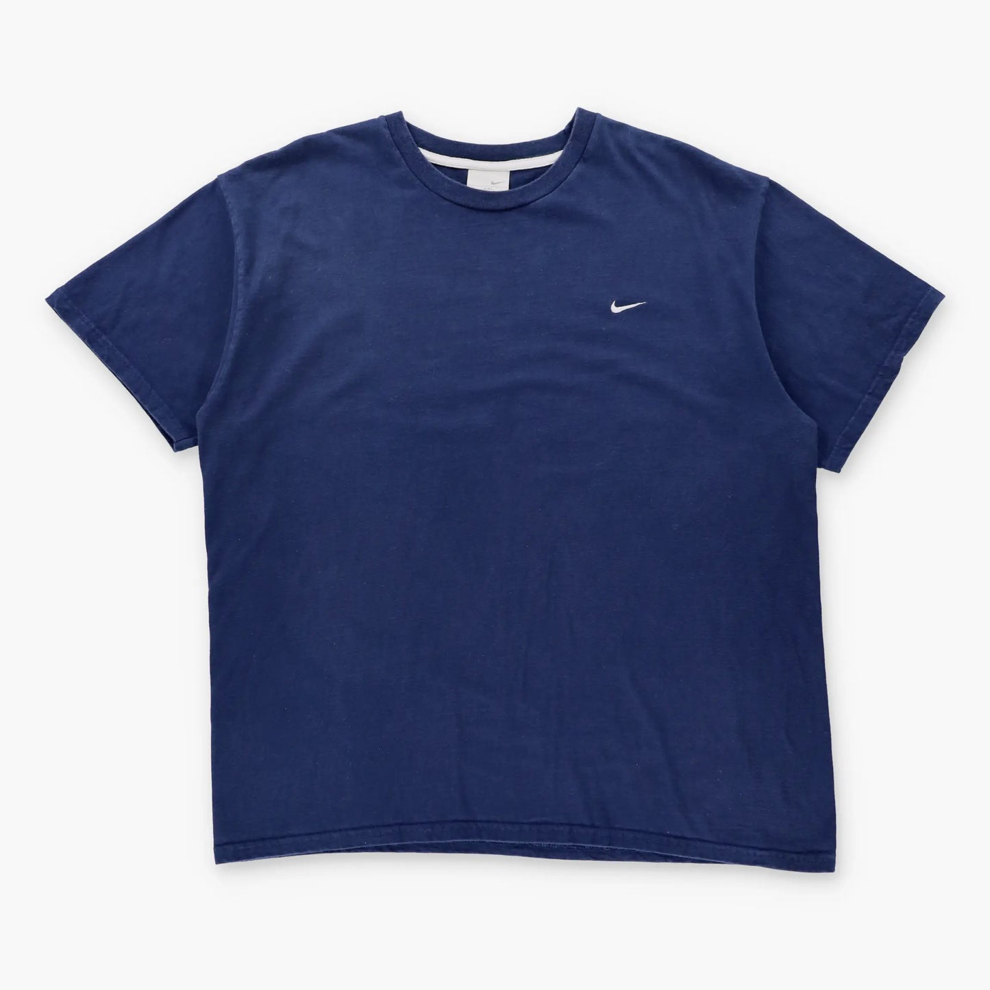 Vintage NIKE Navy & White Embroidered Swoosh Logo T-Shirt (XXL)