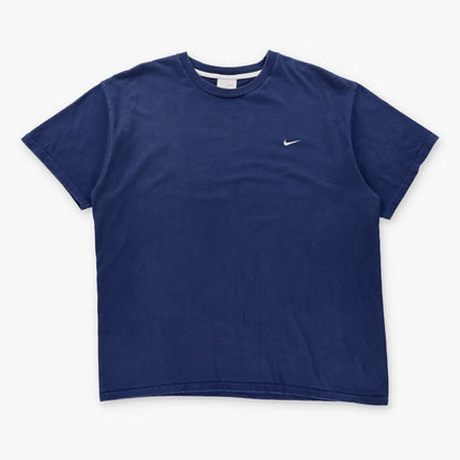 Vintage NIKE Navy & White Embroidered Swoosh Logo T-Shirt (XXL)