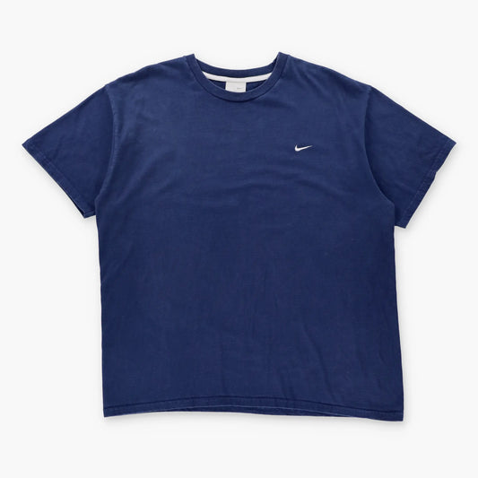 Vintage NIKE Navy & White Embroidered Swoosh Logo T-Shirt (XXL)