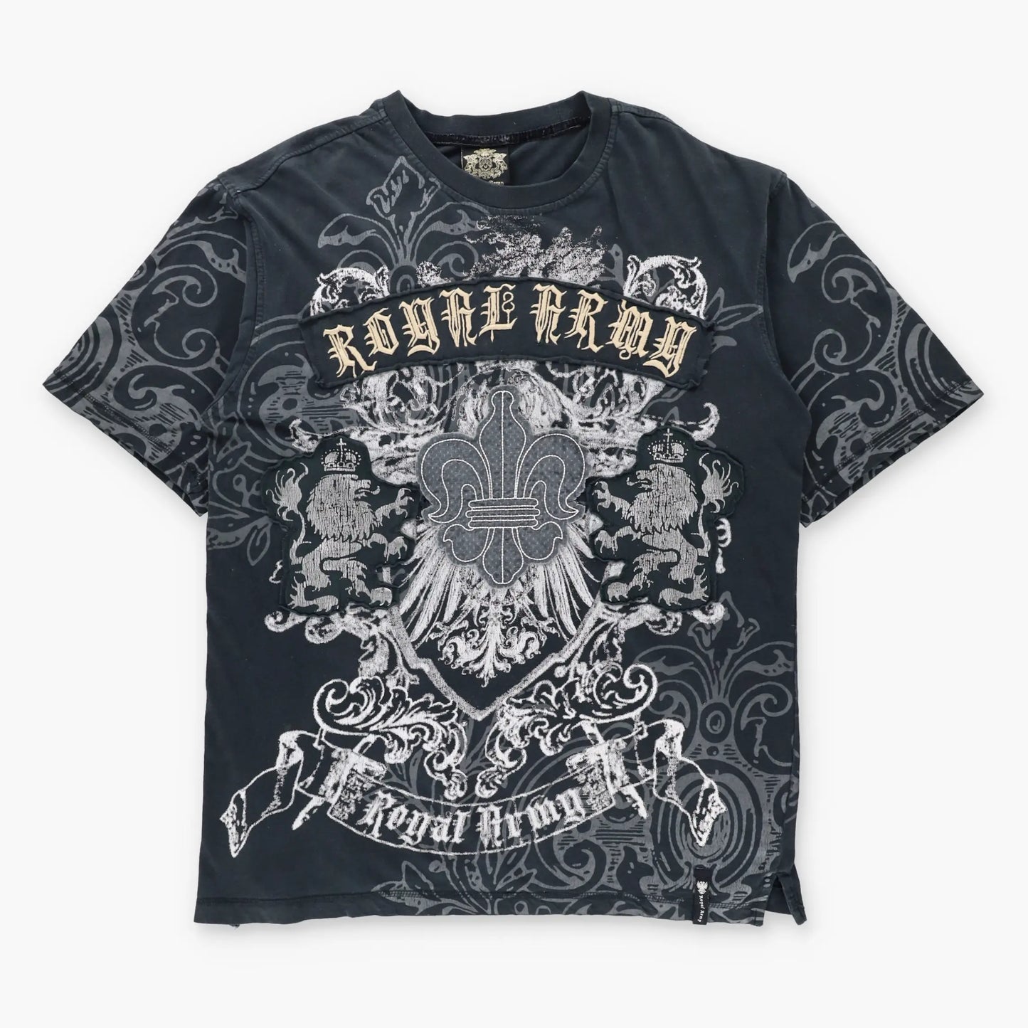 Vintage ROYAL ARMY Embroidered Spell Out Logo Patch Y2K Tee (XL)