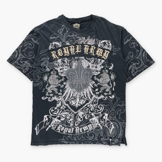 Vintage ROYAL ARMY Embroidered Spell Out Logo Patch Y2K Tee (XL)