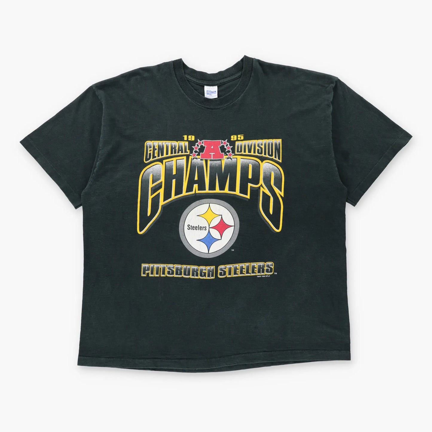 Vintage 1995 NFL Pittsburgh Steelers Black Single Stitch T-Shirt USA Made (XXL)