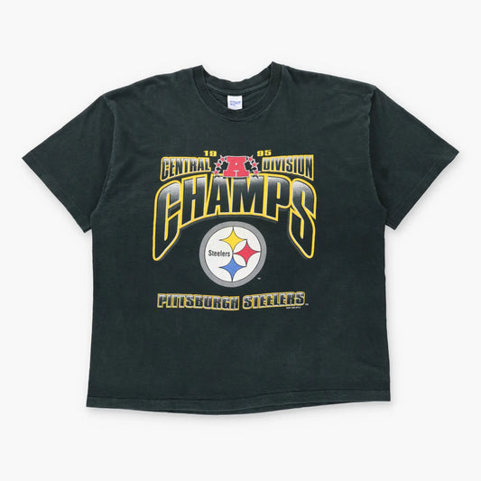 Vintage 1995 NFL Pittsburgh Steelers Black Single Stitch T-Shirt USA Made (XXL)