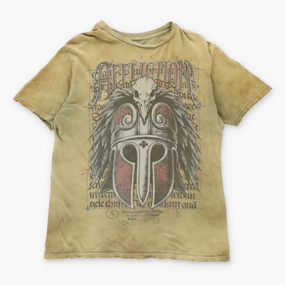 Vintage Y2K AFFLICTION Khaki Distressed USA Made T-Shirt *Aubs Vintage Sole Melbourne