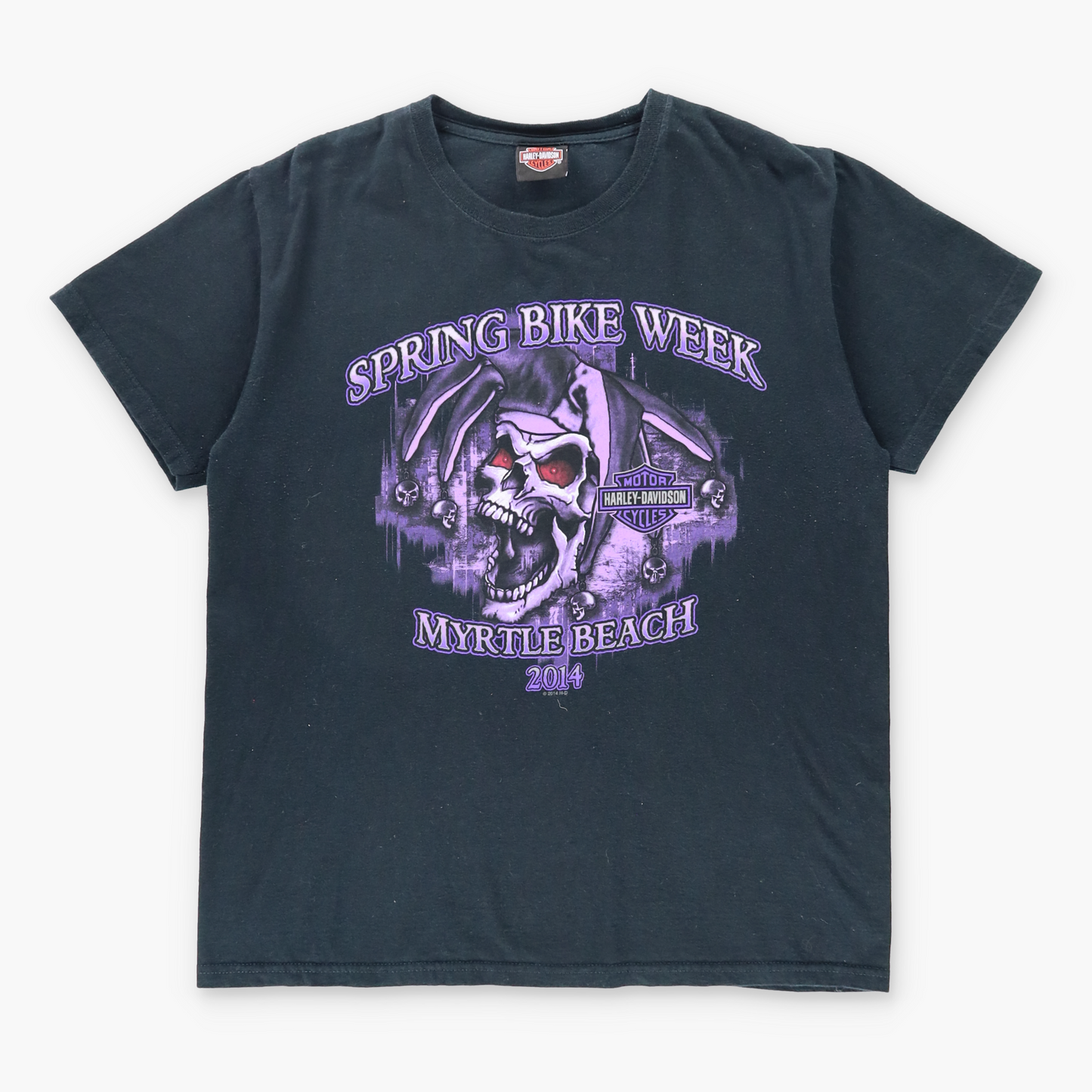 Vintage HARLEY DAVIDSON Skull 'Spring Bike Week' Purple & Black T-Shirt (M) *Aubs Vintage Sole Melbourne