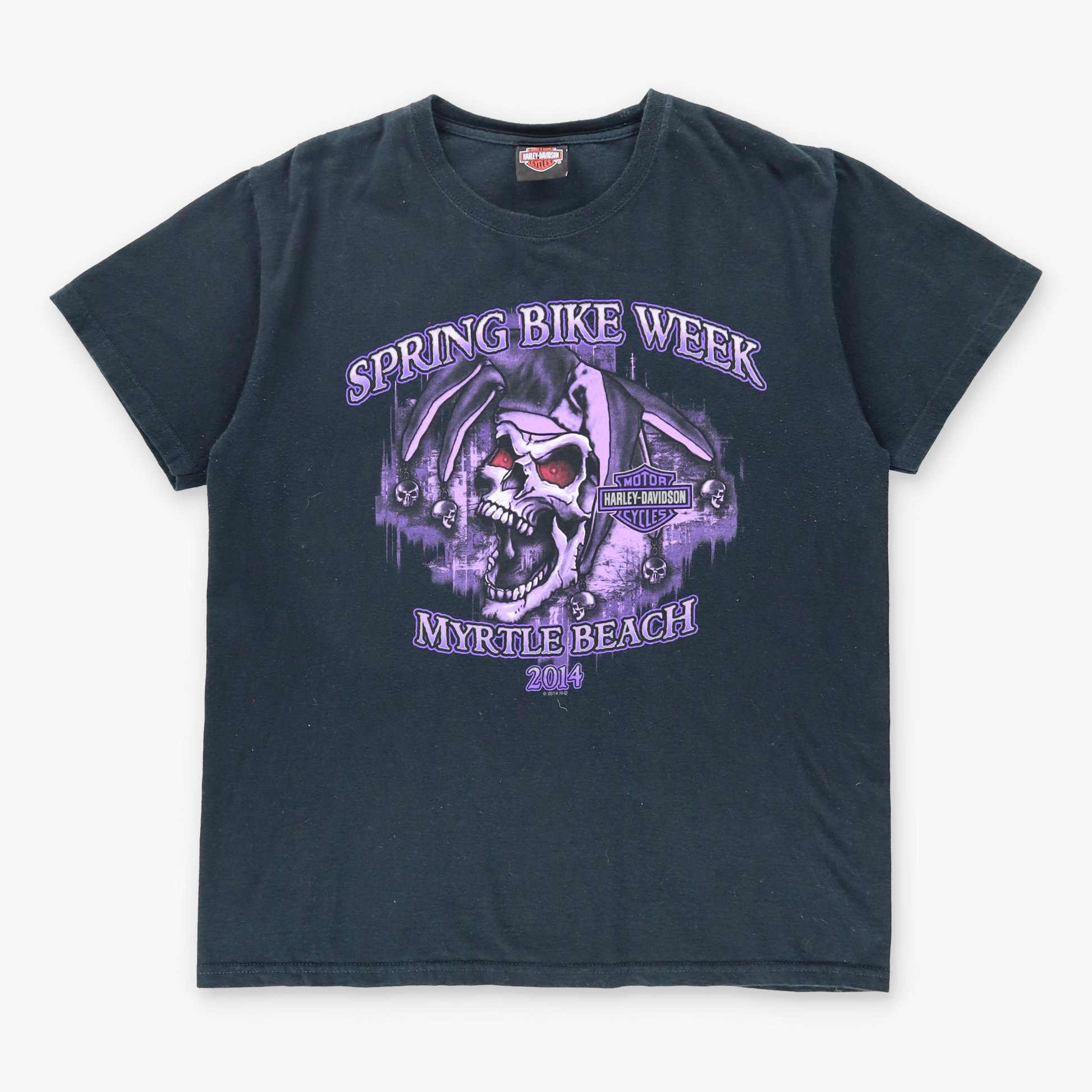 Vintage HARLEY DAVIDSON Skull 'Spring Bike Week' Purple & Black T-Shirt (M) *Aubs Vintage Sole Melbourne
