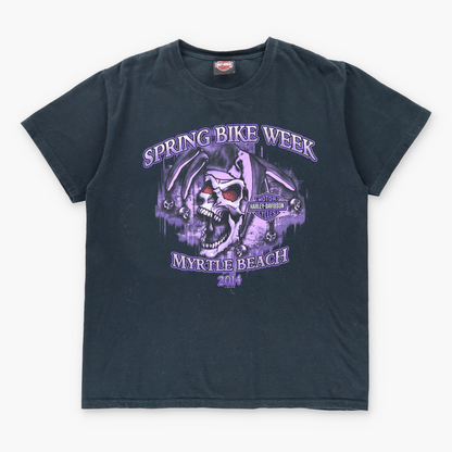 Vintage HARLEY DAVIDSON Skull 'Spring Bike Week' Purple & Black T-Shirt (M) *Aubs Vintage Sole Melbourne