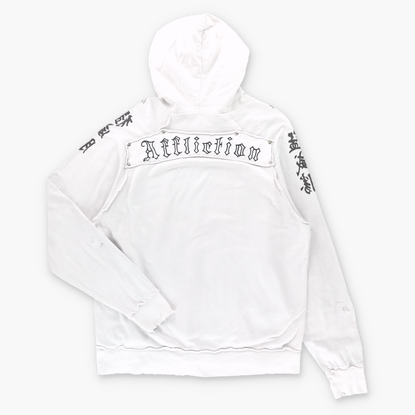 Vintage AFFLICTION White & Blue Distressed Y2K Skull Hoodie Sweatshirt USA Made (XL) ***COCO Vintage Sole Melbourne