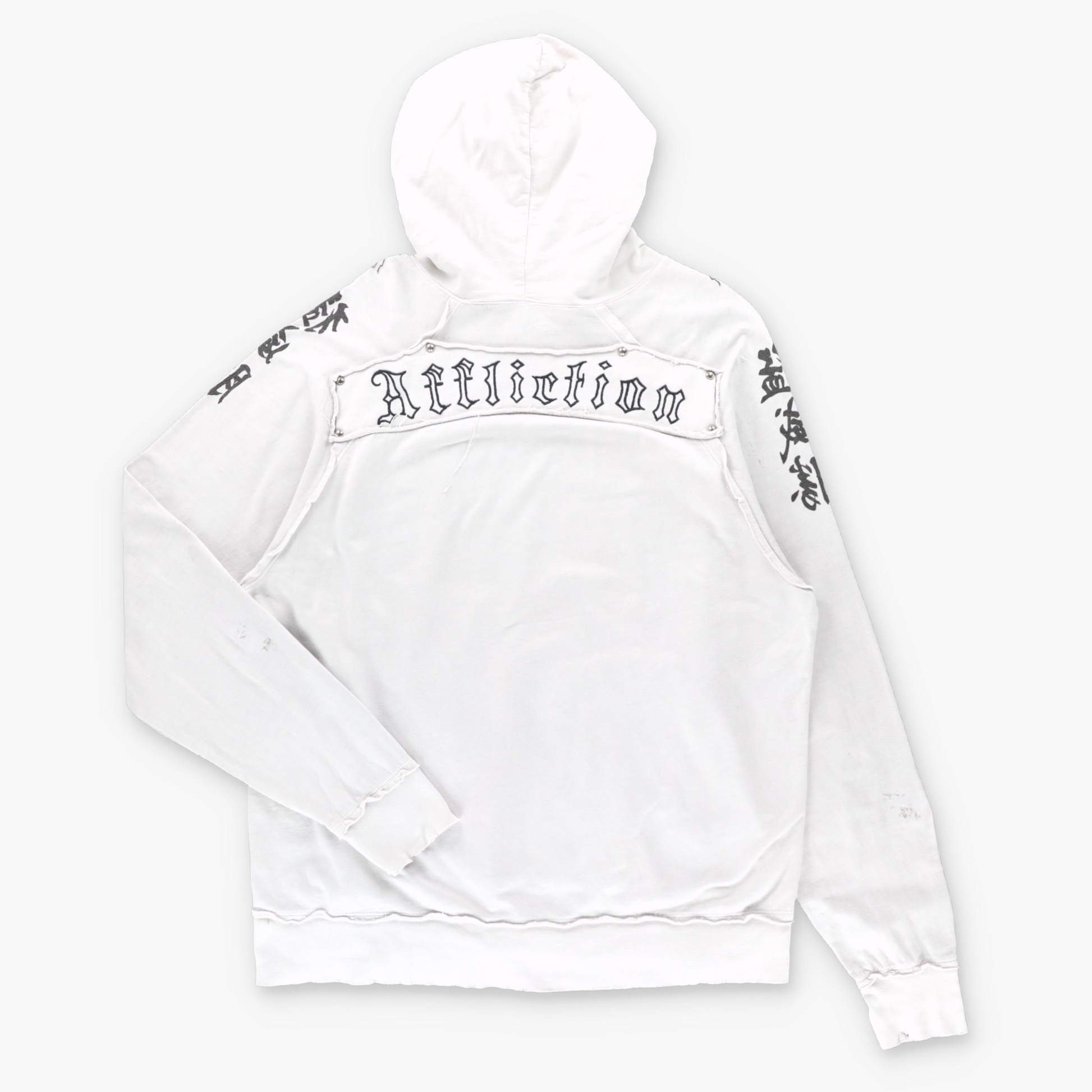 Vintage AFFLICTION White & Blue Distressed Y2K Skull Hoodie Sweatshirt USA Made (XL) ***COCO Vintage Sole Melbourne