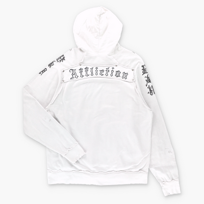 Vintage AFFLICTION White & Blue Distressed Y2K Skull Hoodie Sweatshirt USA Made (XL) ***COCO Vintage Sole Melbourne