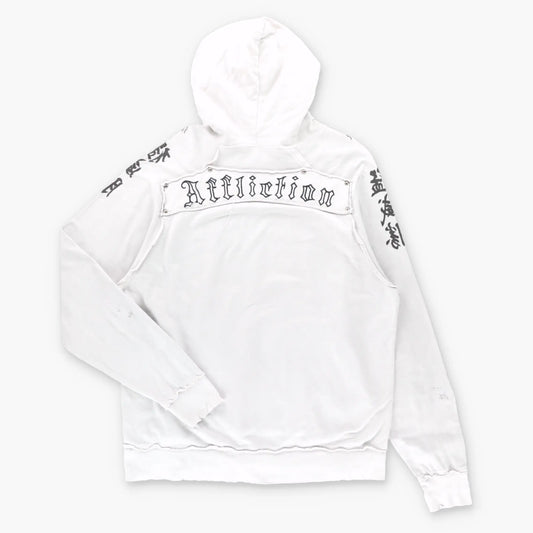 Vintage AFFLICTION White & Blue Distressed Y2K Skull Hoodie Sweatshirt USA Made (XL) ***COCO Vintage Sole Melbourne