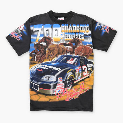 Vintage 1997 NASCAR '700+ Charging Horses' All Over Dale Earnhardt T-Shirt (M-L)