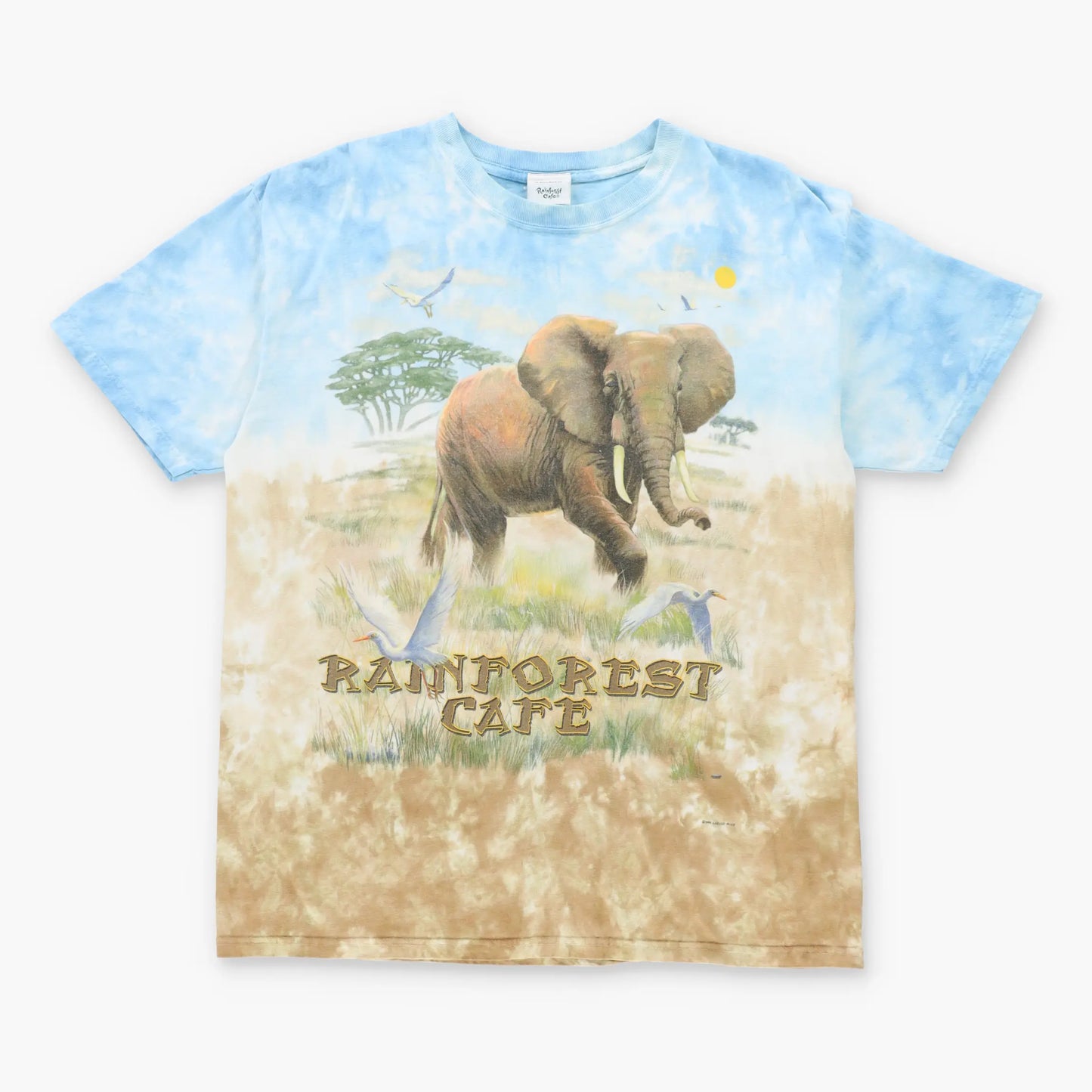 LIQUID BLUE 1999 Vintage Elephant Safari 'Rainforest Cafe' All Over Print T-Shirt (L)