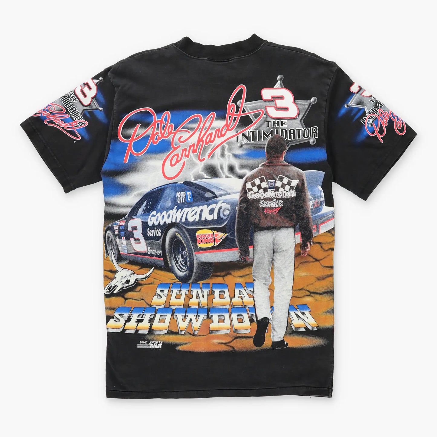Vintage 1997 NASCAR '700+ Charging Horses' All Over Dale Earnhardt T-Shirt (M-L)