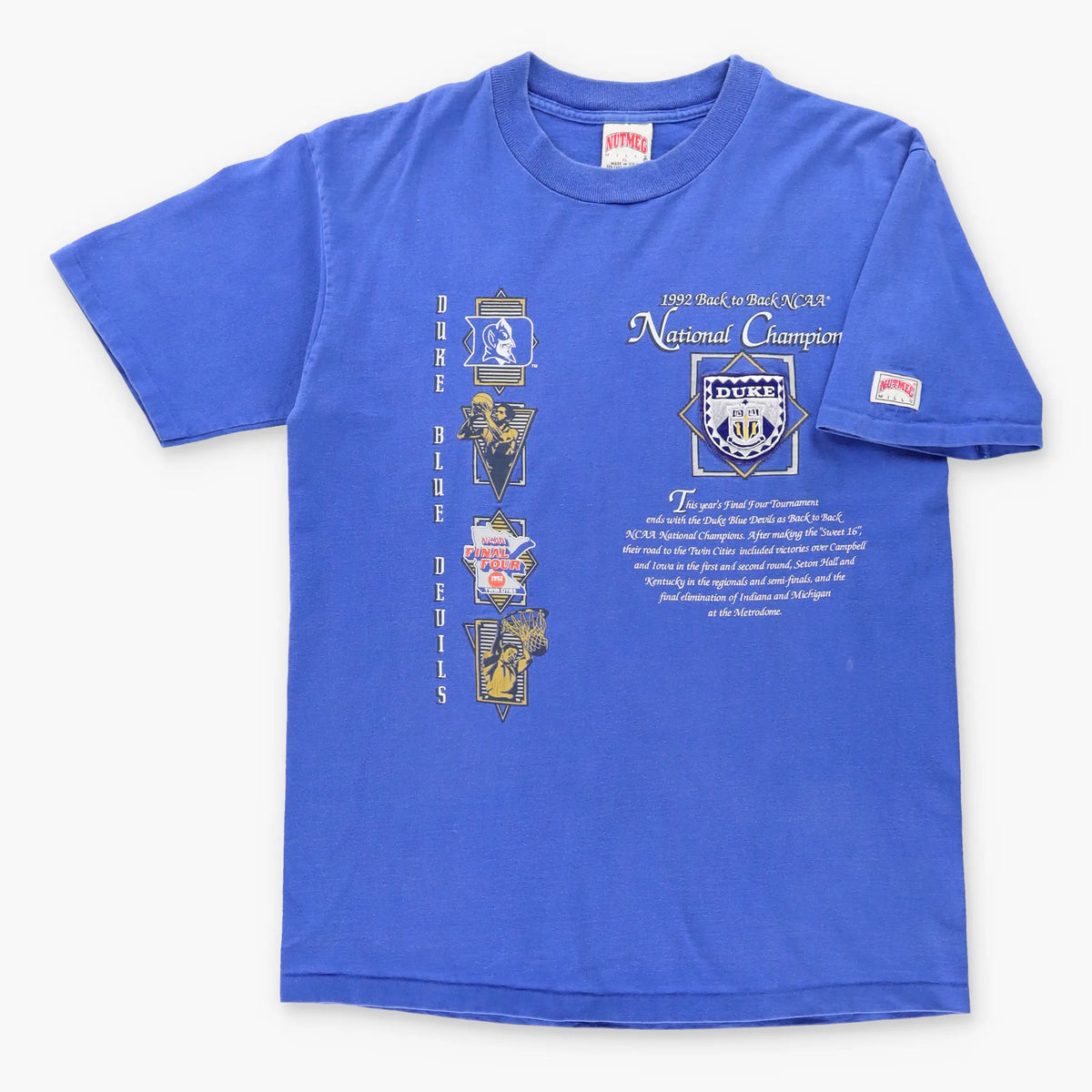 Vintage 1992 DUKE BLUE DEVILS NCAA Single Stitch Blue T-Shirt (L Tall)