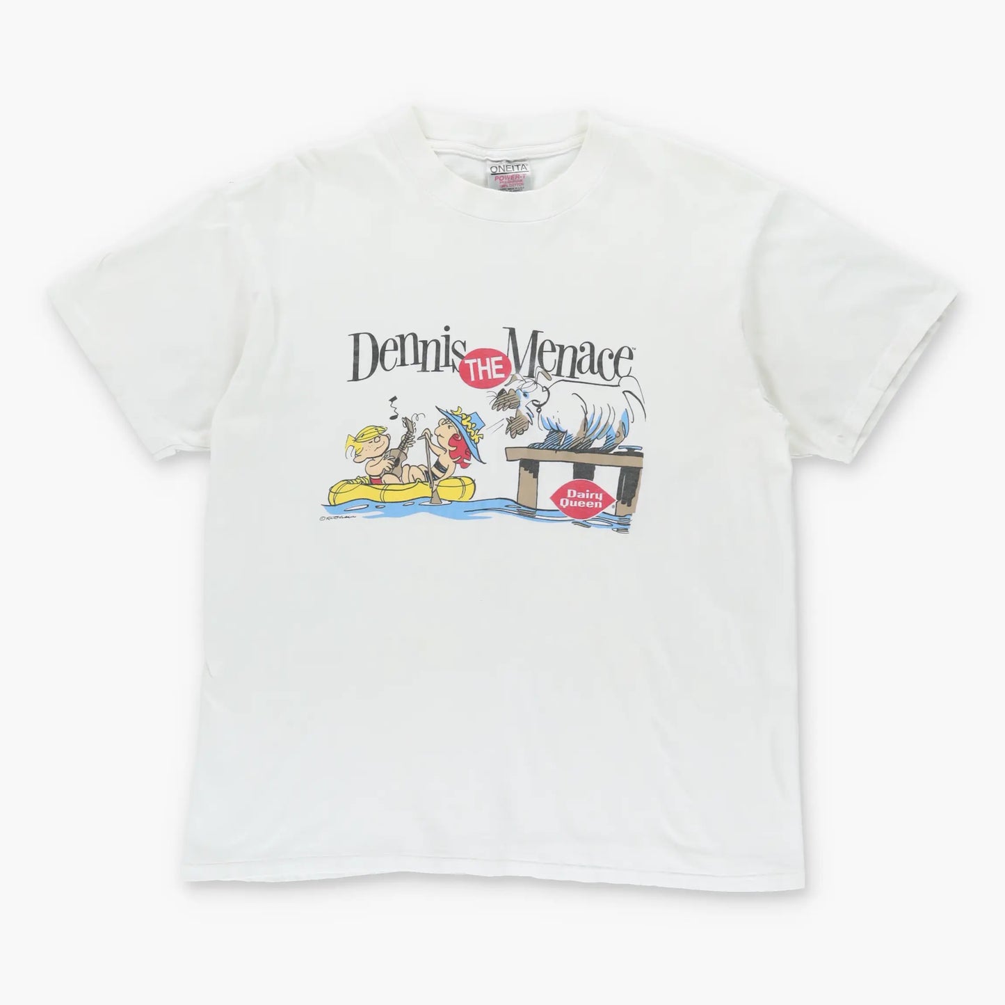 Vintage DENNIS THE MENACE 90's Cartoon Raft Dairy Queen White T-Shirt (S-M)
