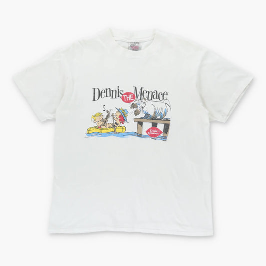 Vintage DENNIS THE MENACE 90's Cartoon Raft Dairy Queen White T-Shirt (S-M)